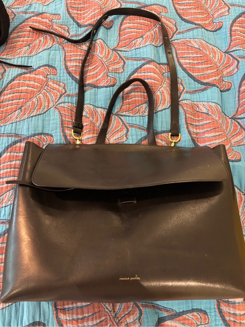 Mansur Gavriel Black Leather Flap Tote - Brown